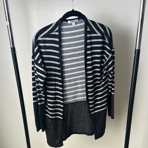 Moa Moa Gray Long sleeve striped Lightweight Open Front Cardigan Sweater Small